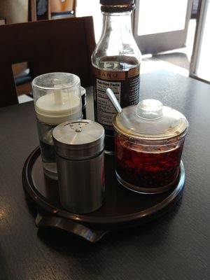 Table condiments at Veggie Garden in Mountain View