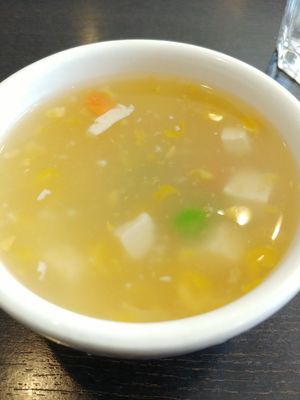 Complimentary Soup: tasted like corn chowder at Veggie Garden in Mountain View