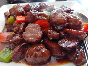 $12.95 #E38 VG Ribs: Good flavor, texture and fresh veggies but just not a fan of the flavor combination. We'll get something else next time. at Veggie Garden in Mountain View