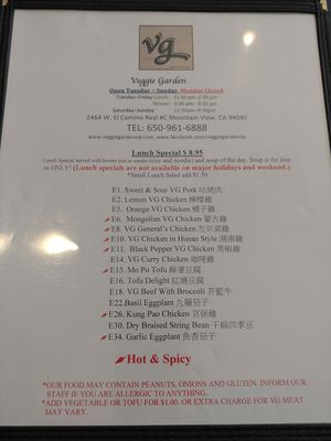 Lunch Special at Veggie Garden in Mountain View