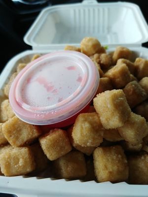 $5.95 Pepper & Salt Fried Tofu Appetizer: Not what we were expecting. Not very good flavor, kind of sweet. Way too oily and we don't mind eating fried food. at Veggie Garden in Mountain View