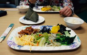 Breakfast selection with rice dumpling. at Kintsubo Shokudo in Okinawa
