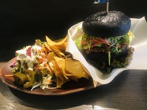 Vegan burger  at Base Island Kitchen in Osaka