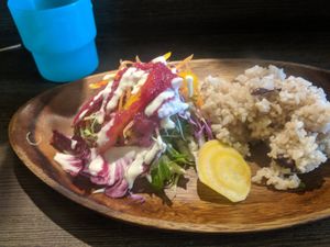 Salad with rice and peas at Base Island Kitchen in Osaka