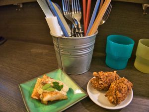 Many Vegan Tappas available to choose from. at Base Island Kitchen in Osaka