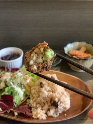 Inside the avocado/seaweed/tofu nuggets at Base Island Kitchen in Osaka