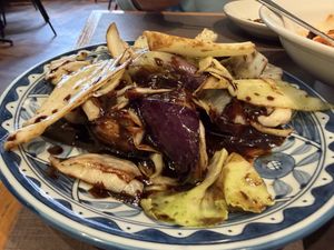cabbage and eggplant stir-fry  at Golden Tiger Udagawacho in Tokyo