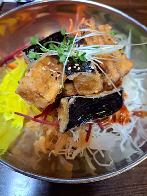 Aubergine bibimbap at Bento Bab - Commercial Street in East London