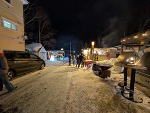 Looking down the road to the Apre village van site at Tempura Ukeru in Kutchan