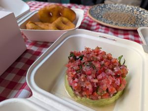 Pumpkin fritters with guac. Pretty presentation at rhuka in Madrid