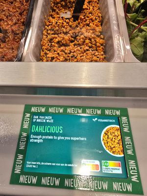 Dahl - vegan clearly labelled at Picadeli - Esso Minderhout in Hoogstraten