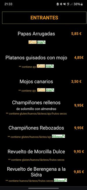 Menu at Restaurante La Hierbita in Tenerife