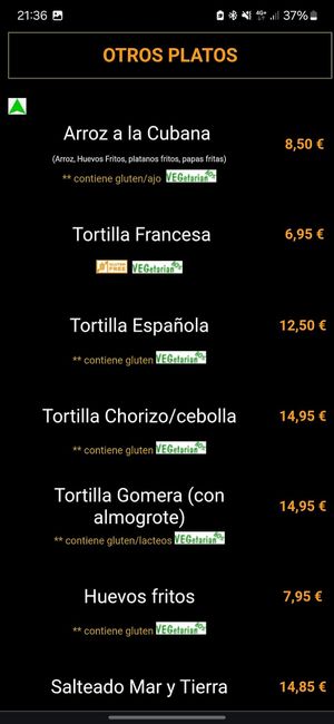 Menu at Restaurante La Hierbita in Tenerife