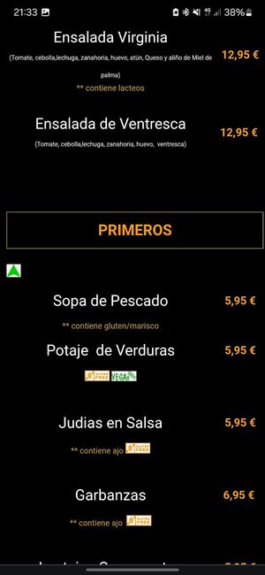 Menu at Restaurante La Hierbita in Tenerife