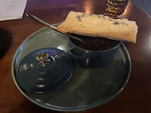 French onion soupp  at Marian Cocktails and Kitchen in Raleigh