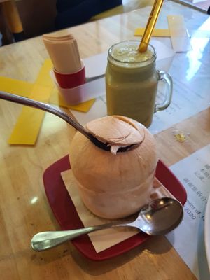 Fresh young coconut & Avocado juice ~ Circuit Breaker Period Phase 2 at Loving Hut in Central Singapore