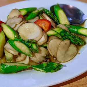 Asparagus with King Shrooms  at Loving Hut in Central Singapore