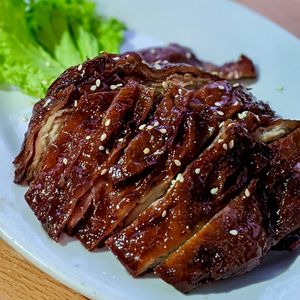 Handmade Char Siew at Loving Hut in Central Singapore