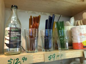 Glass straws at Loving Hut in Central Singapore