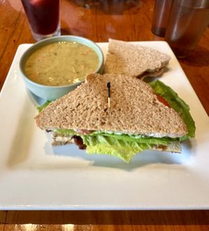 Vegan BLT & lentil split pea soup   at Zabby and Elf's Stone Soup in Burlington
