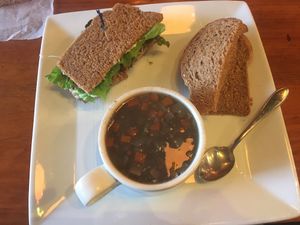 Daily soup w/ vegan club at Zabby and Elf's Stone Soup in Burlington