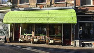 Front, sheepskin on terrace or synthetic? at Bagels & Beans - Twijnstraat in Utrecht