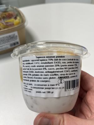 Ingredient list of Tapioca with pineapple   at Cocottes in Esch-sur-alzette