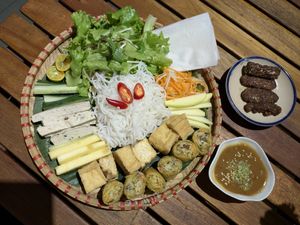 Traditional Food Tray with Extra Tempeh at Chickpea Eatery in Da Nang