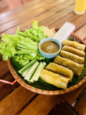 Spring Rolls with peanut sauce   at Chickpea Eatery in Da Nang