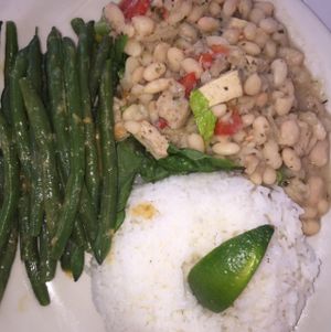 Happy beans, green beans, jasmine rice at Johnny Mango World Cafe and Bar in Cleveland
