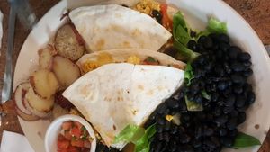 brunch quesadilla made with tofu scramble at Johnny Mango World Cafe and Bar in Cleveland