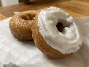 Vegan vanilla glaze and vegan glaze  at Fluffy Donuts in Davis