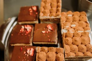 Cakes - vegan tiramisu and “Misa"  at Balans Brunch Bar in Bratislava