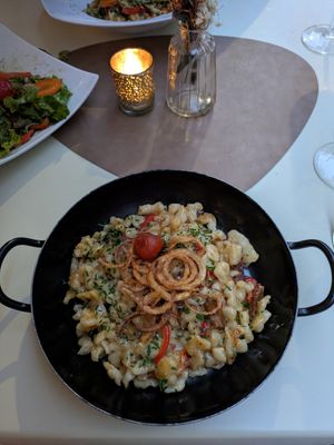 Vegan Cheese and Chorizo Spatzle at Wohlleben in Vienna