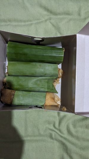 It comes wrapped in banana leaf..:) at Serabi Notosuman Ny. Lidia in Surakarta
