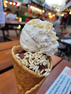 Coconut and chocolate with crispy rice puff topping at Coco Mango Ice Cream in Phuket