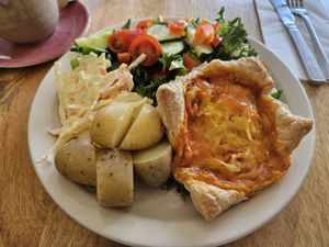 Salad and vegan alternative to quiche at Stained Glass Centre  in Scarborough