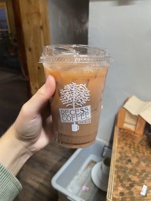 Chai tea latte with oat milk   at Recess Coffee and Roastery in Syracuse
