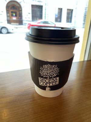 Soy café au lait   at Recess Coffee and Roastery in Syracuse