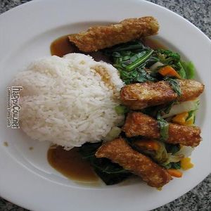 Veggie meat & rice at Peace Harmony in Sydney