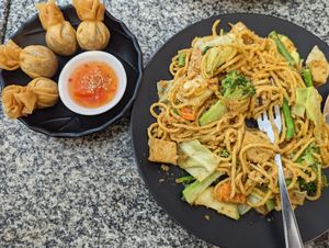 Peanut noodles and moneybags at Peace Harmony in Sydney