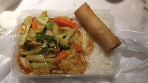 jungle stir fry and spring roll  at Peace Harmony in Sydney