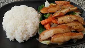 mock meat and rice at Peace Harmony in Sydney