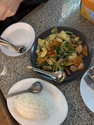 Cashew stir fry and steamed ricee  at Peace Harmony in Sydney