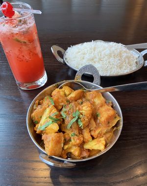 Aloo Gobi. Fresh cauliflower & potatoes with ginger, tomatoes and bell peppers. Excellent. at Saffron Indian Grill & Bar in Eagan