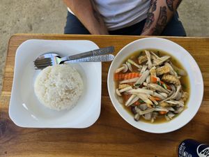 Mushroom tofu stirfry at Mini Local Restaurant in Nong Khiaw