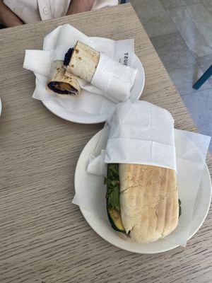 ‘Hot dog’ wrap and grilled veggies sandwich  at Capre e Cavoli in Brescia