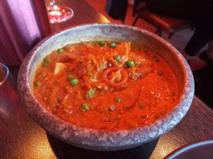 Jackfruit and peas curry at Tindli in Croydon
