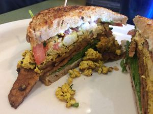 VLT breakfast sandwich is tasty! at Riverwest Co-op Cafe in Milwaukee