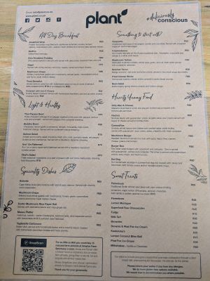 Menu 1 at Plant in Cape Town